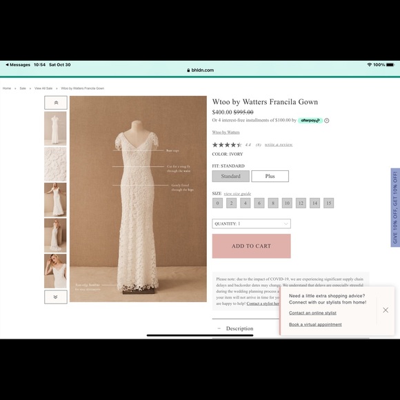 Beautiful Lace Wtoo by Watters Francila Gown. Purchased from BHLDN Anthropologie - Picture 7 of 10